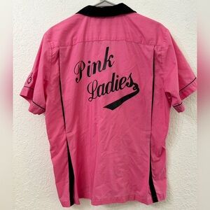 Pink Ladies Retro Vintage Style Button Front Bowling Shirt - M